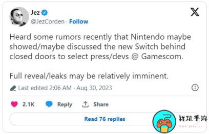 传任天堂在科隆展向媒体/开发商秘密展示了Switch2